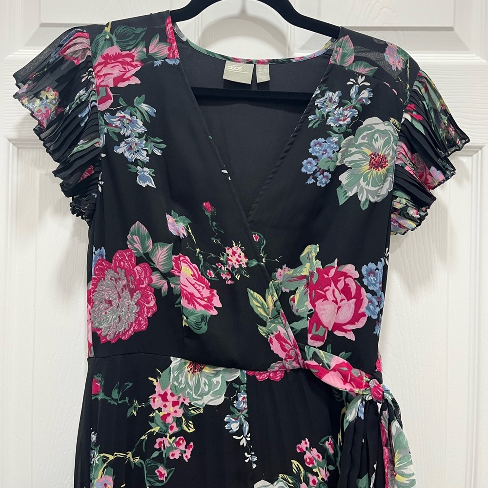 ASOS Black Floral Maxi Dress with Pink and Green Accents - Picture 9 of 9